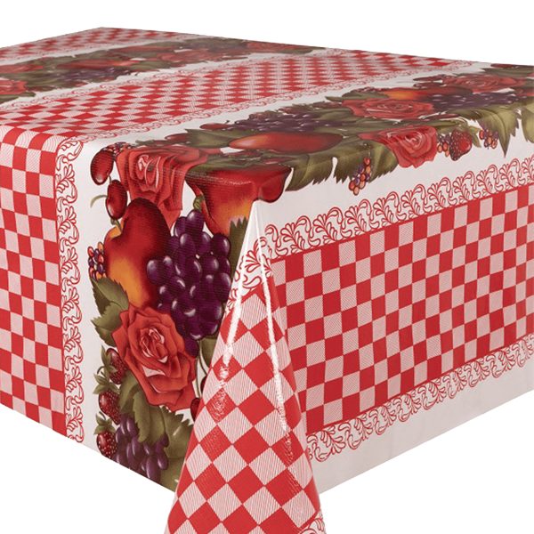 Kitsch Kitchen - Tafelzeil Check and Fruit rood