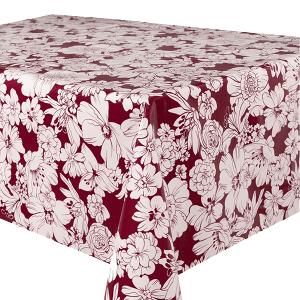 Kitsch Kitchen - Tafelzeil White Flowers donkerrood
