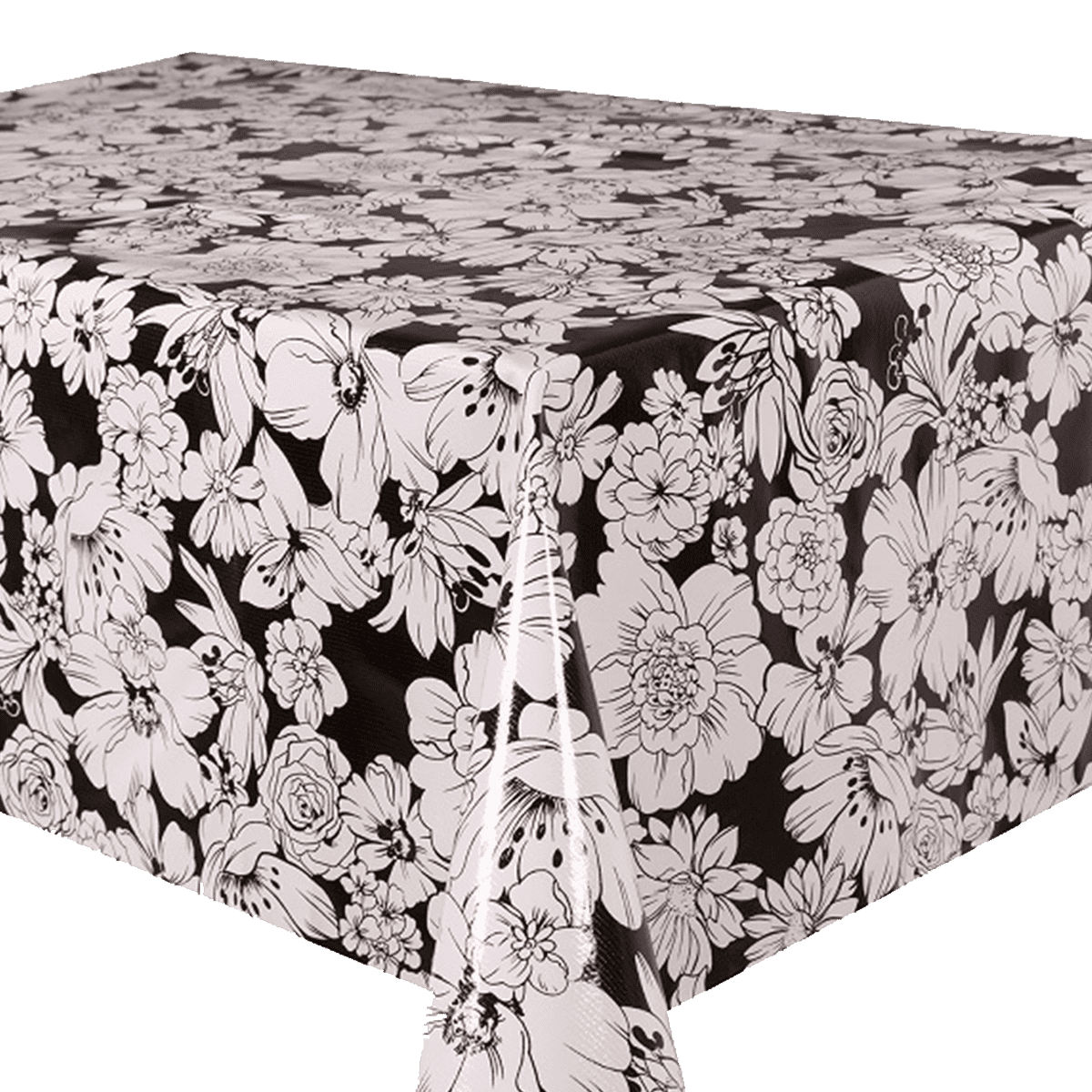 straf stoel kast Bloemen Tafelzeil White Flowers zwart 50 cm op Maat - Kitsch Kitchen